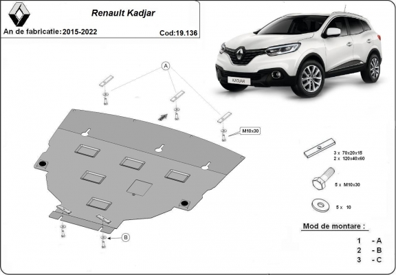 Steel sump guard for Renault Kadjar
