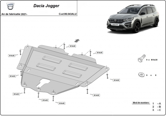 Aluminum sump guard for Dacia Jogger