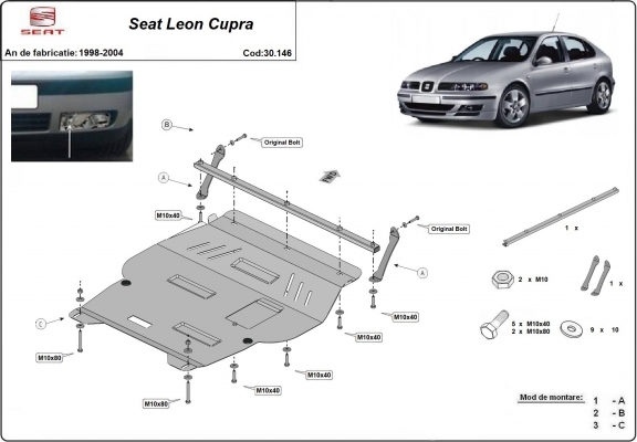 Steel sump guard for Seat Leon Cupra Mk1 