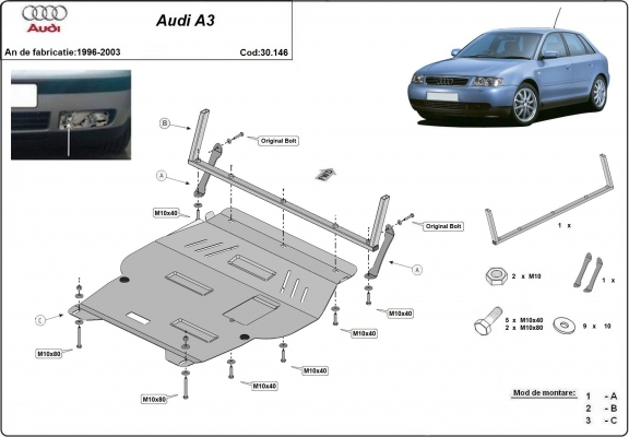 Steel sump guard for Audi A3