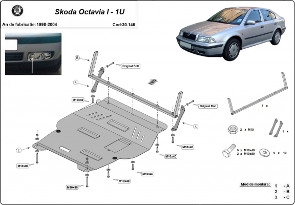 Steel sump guard for Skoda Octavia 1
