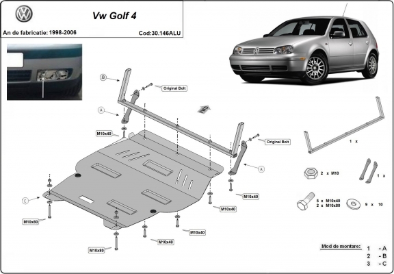 Aluminum sump guard for Volkswagen Golf 4