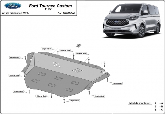 Galvanized steel sump guard for Ford Tourneo Custom PHEV