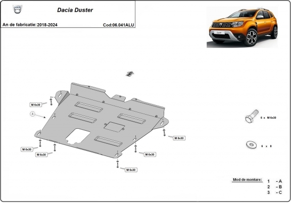 Aluminum sump guard for Dacia Duster