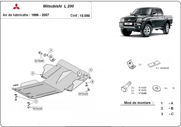 Steel sump guard for Mitsubishi L200