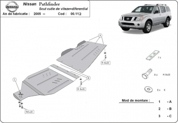 Steel gearbox and differential guard for Nissan Pathfinder