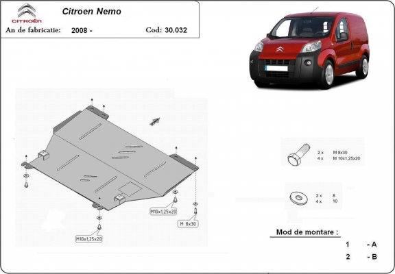 Steel sump guard for Citroen Nemo